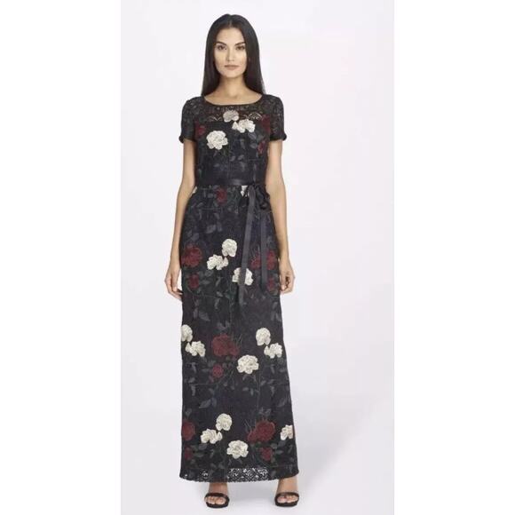 NWT Tahari Boho Embroidered Floral Lace Maxi Gown Dress Women Size 12 Multicolor - Picture 1 of 12